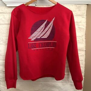 💿90’s💿 Vintage Sweatshirt Red Blue Lake Champlain Sailing - Nautical Beach Small